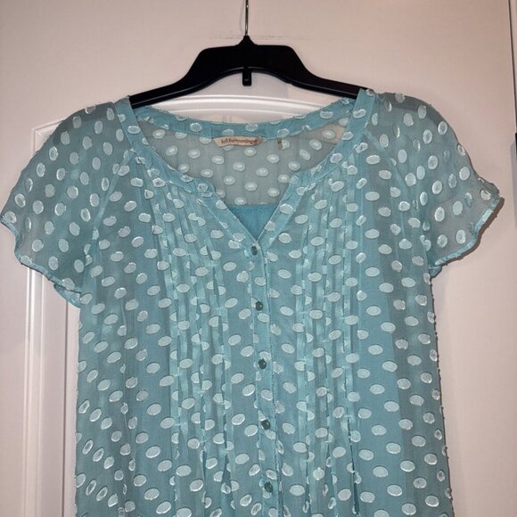 Soft Surroundings Blue Sheer Lined Button Up Flutter Sleeve Silk Blouse Top XS - Picture 2 of 9